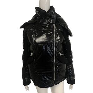 SERIES BY NICOLE BENISTI Black Down Puffer Coat Shearling Collared Jacket XS